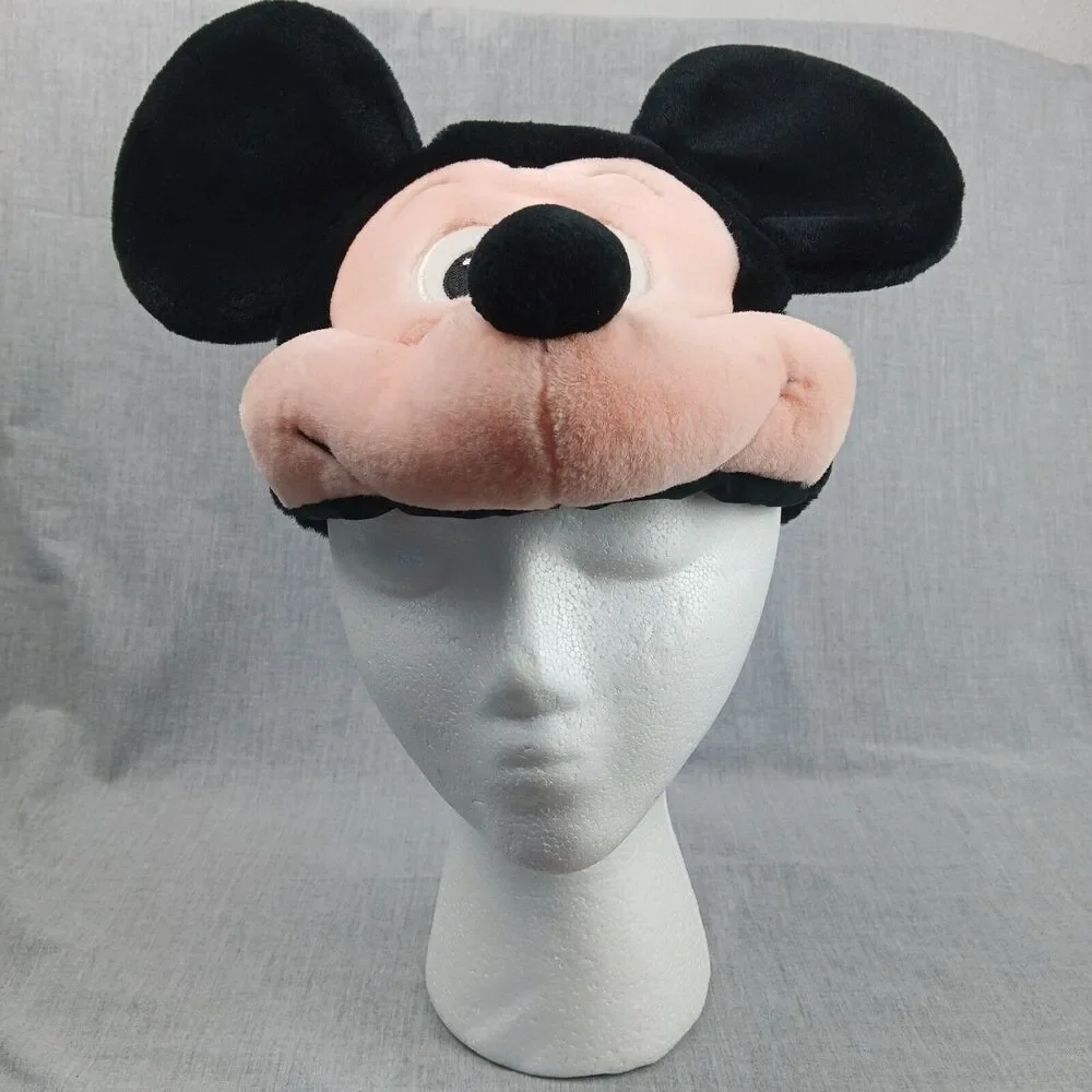 Walt Disney World Mickey Mouse Head Hat Plush Elastic Back Vintage Toddler Size